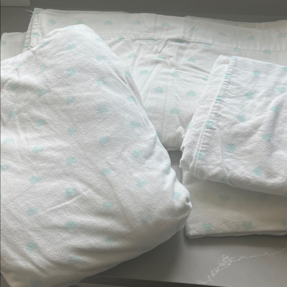 Pottery Barn Kids Flannel Sheet Set / Queen Set - White and Pale Blue